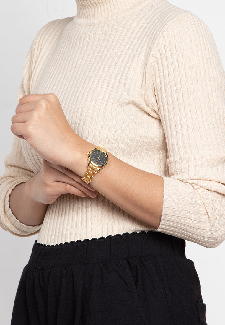 Valentino 20122201-GOLD - BLACK DIAL Analog Stainless Band Watch for Women-Watch Portal Philippines