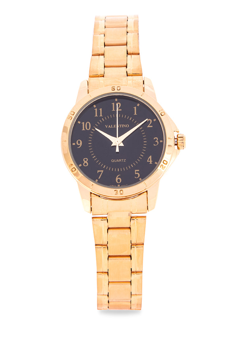 Valentino 20122201-GOLD - BLACK DIAL Analog Stainless Band Watch for Women-Watch Portal Philippines