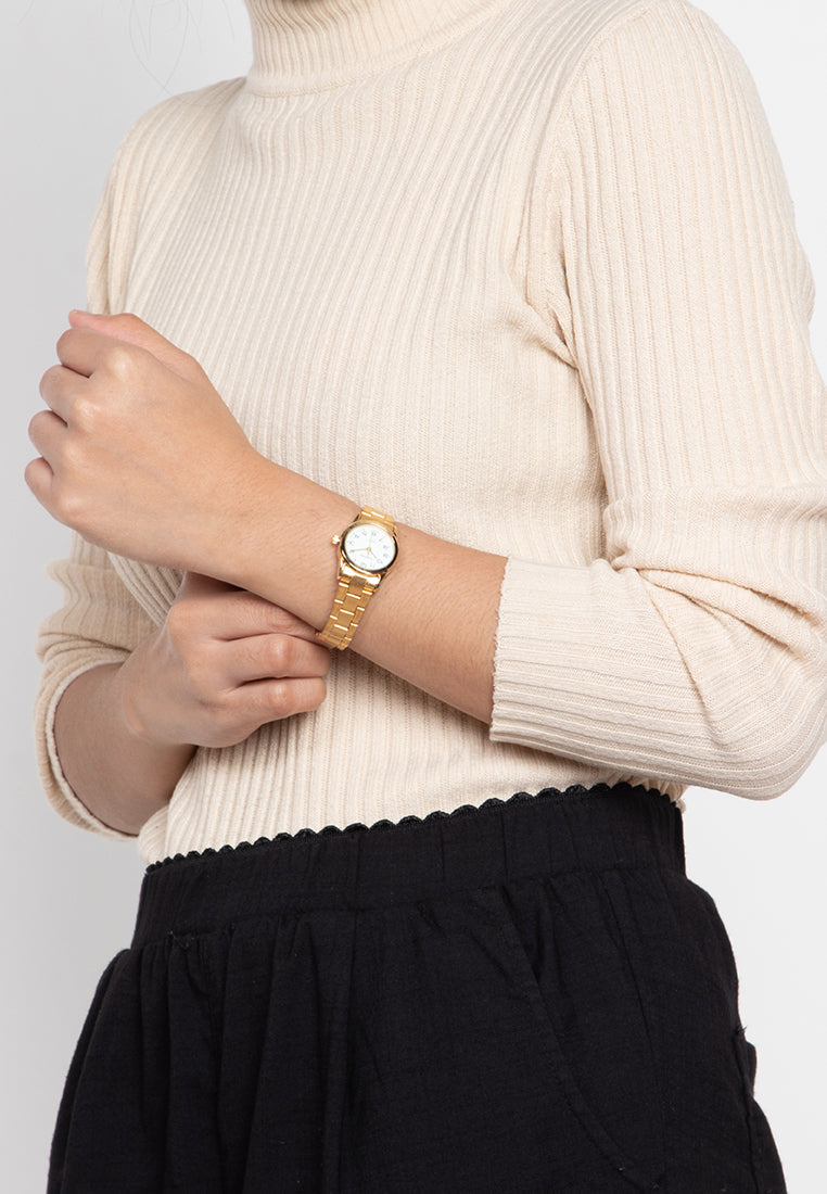 Valentino 20122203-GOLD - WHITE DIAL Analog Stainless Band Watch for Women-Watch Portal Philippines