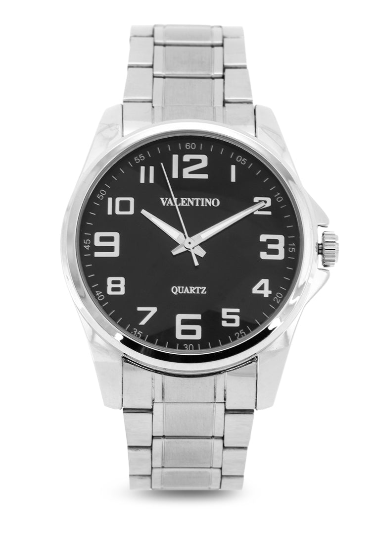 Valentino 20122238-BLK DIAL - SIL INDEX Analog Stainless Steel Strap Watch for Men-Watch Portal Philippines