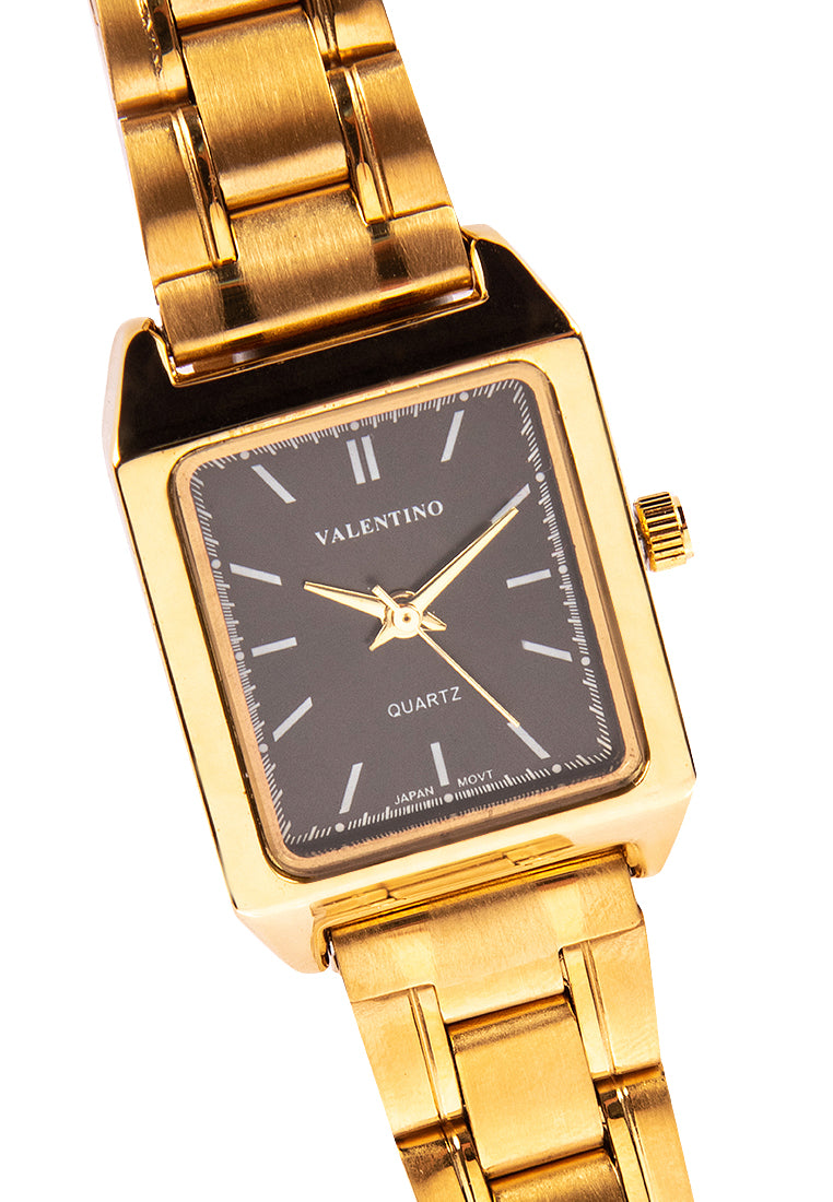 Valentino 20122256-GLD - BLACK DIAL LINES Analog Stainless Steel Strap Watch for Women-Watch Portal Philippines