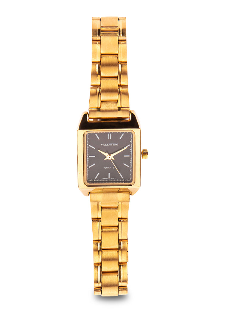 Valentino 20122256-GLD - BLACK DIAL LINES Analog Stainless Steel Strap Watch for Women-Watch Portal Philippines