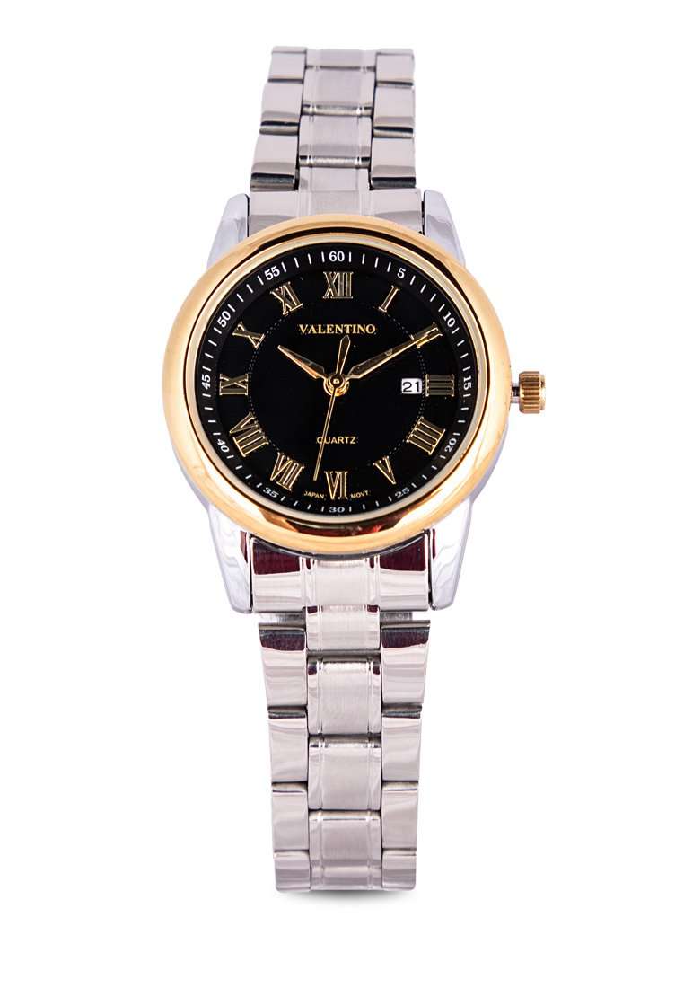 Valentino 20122300-GOLD RING-BLK DIAL Silver Strap for Women-Watch Portal Philippines