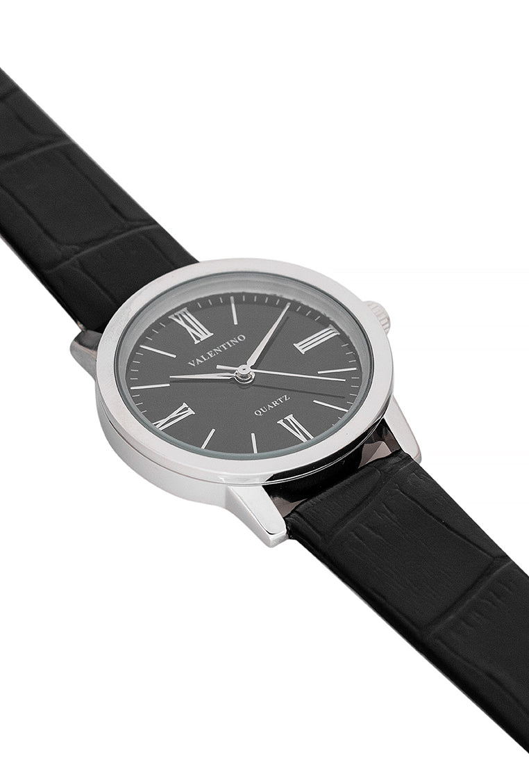 Valentino 20122368-BLACK DIAL Analog Leather Strap Watch for Women-Watch Portal Philippines