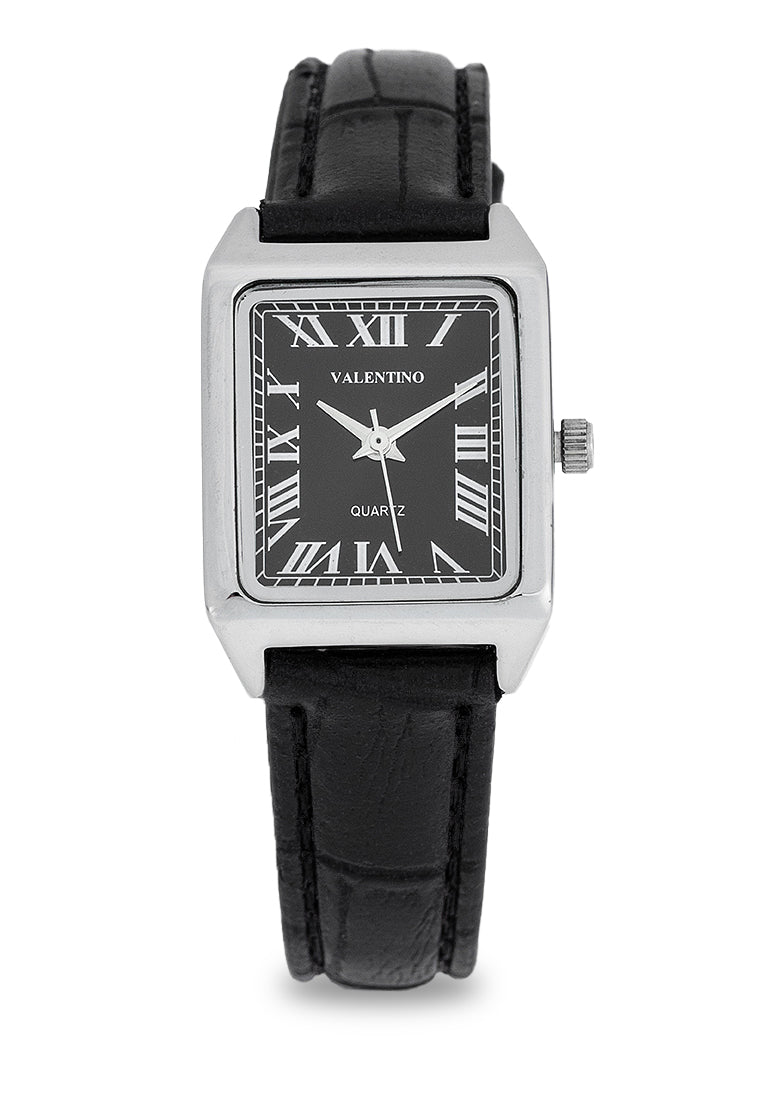 Valentino 20122376-BLK STRAP - SILVER DIAL Leather Strap Analog Watch for Women-Watch Portal Philippines