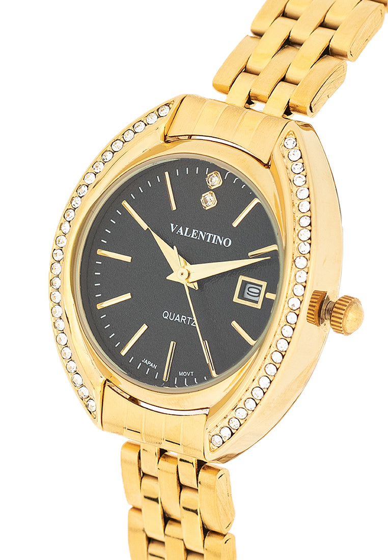 Valentino 20122385-BLACK DIAL Stainless Steel Strap Analog Watch for Women-Watch Portal Philippines