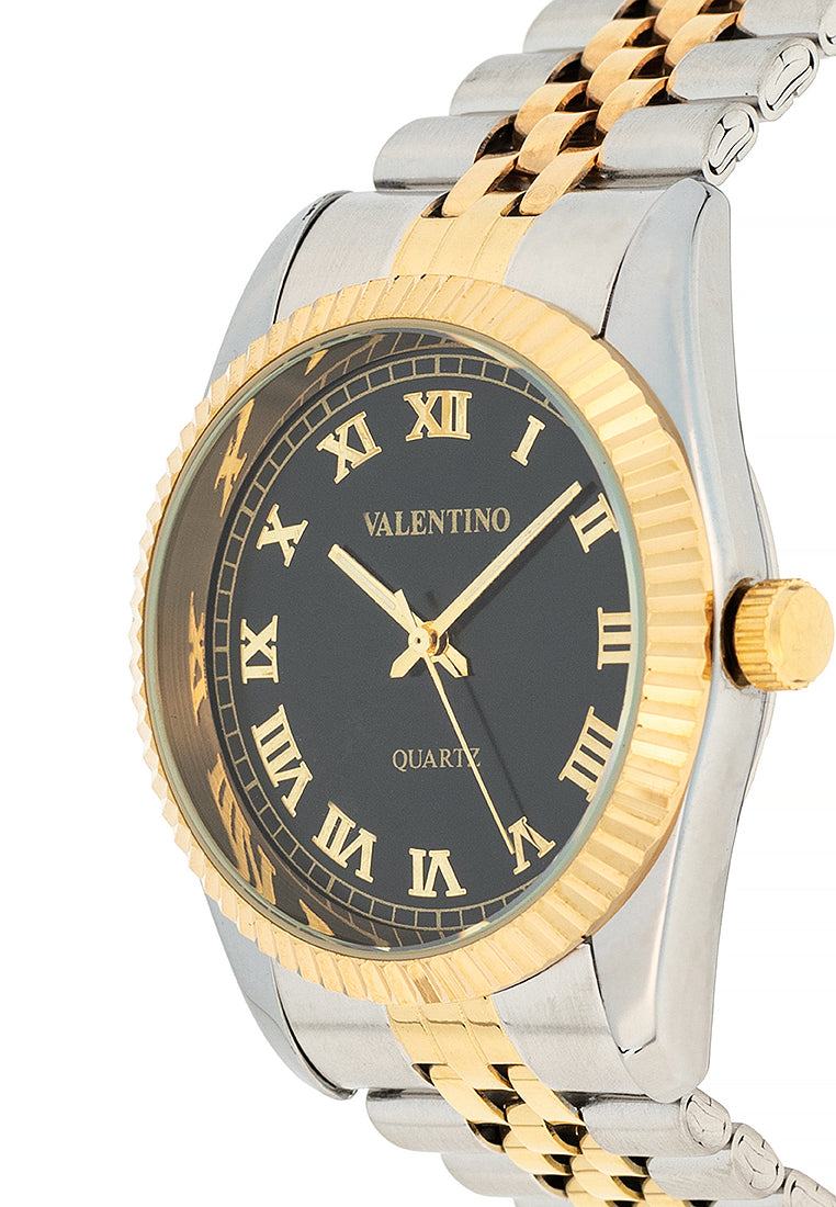 Valentino 20122402-TWO TONE-BLACK DIAL Stainless Steel Strap Analog Watch for Men-Watch Portal Philippines