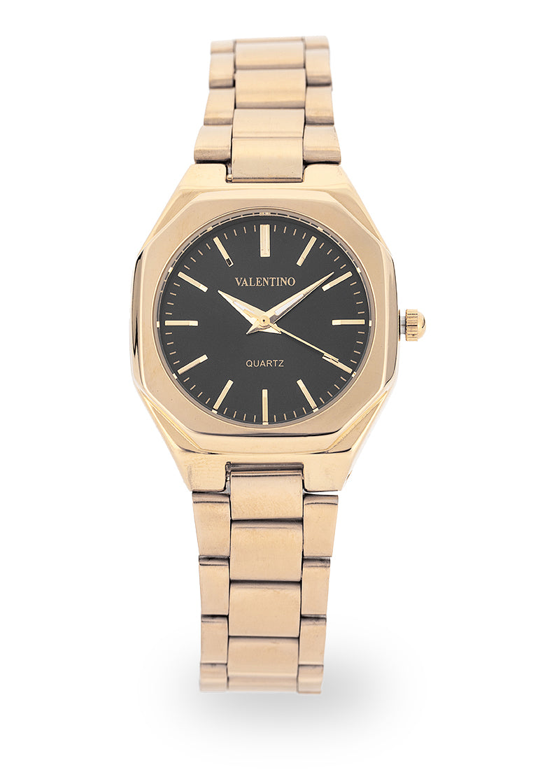 Valentino 20122520-GOLD-BLACK DIAL Analog Stainless Steel Strap Watch for Women-Watch Portal Philippines