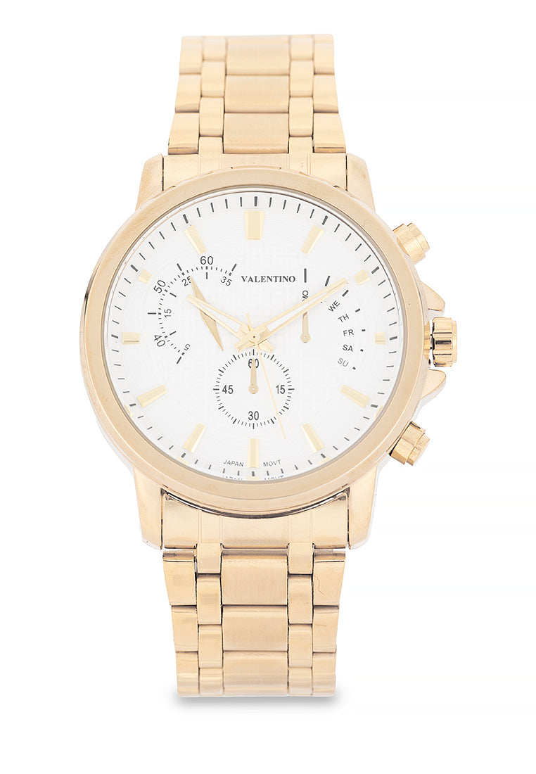 Valentino 20122555-GLD-WHITE DIAL Analog Stainless Steel Strap Watch for Men-Watch Portal Philippines