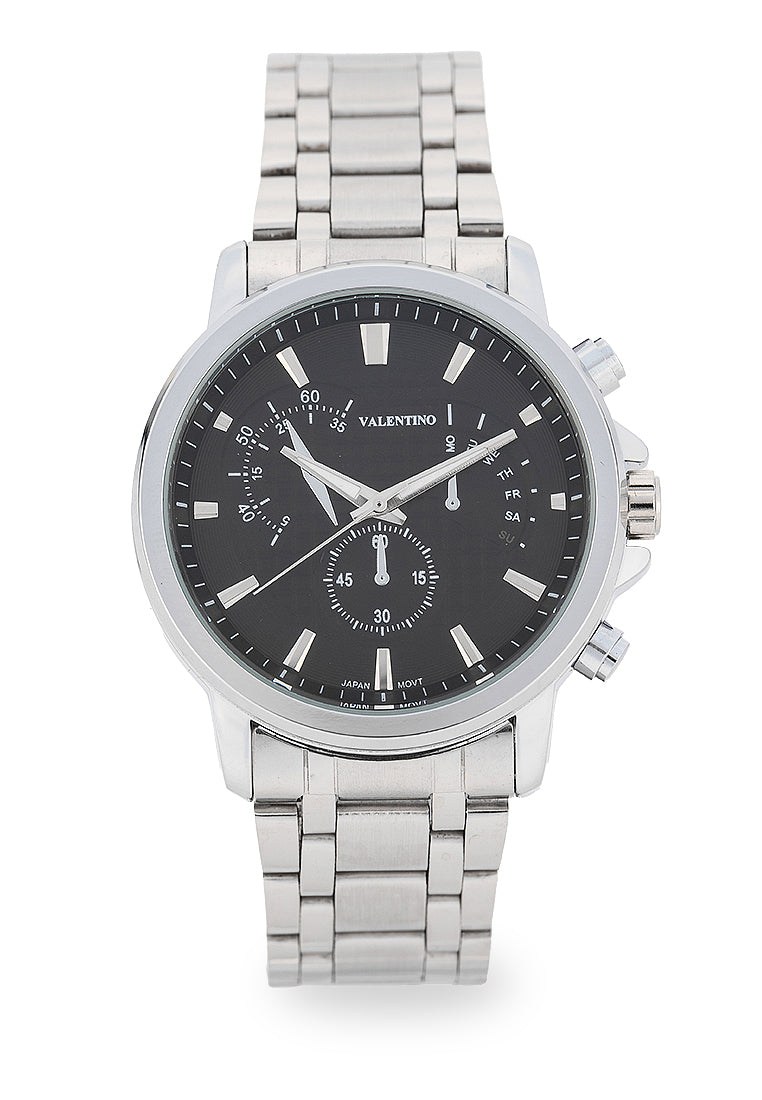 Valentino 20122556-BLACK DIAL Analog Stainless Steel Strap Watch for Men-Watch Portal Philippines