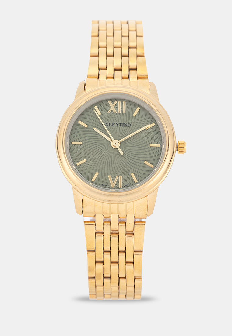 Valentino 20122576-GOLD-GREEN DIAL Analog Stainless Band Watch for Women-Watch Portal Philippines