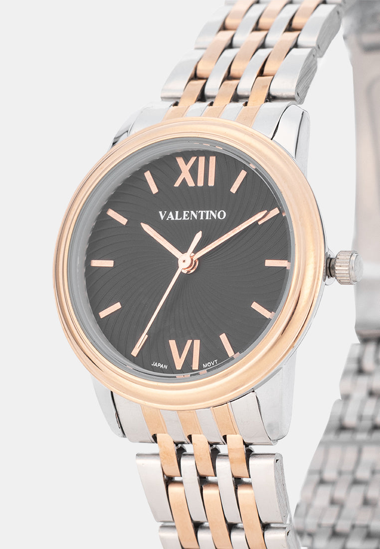 Valentino 20122577-TWO TONE-BLACK DIAL Analog Stainless Band Watch for Women-Watch Portal Philippines