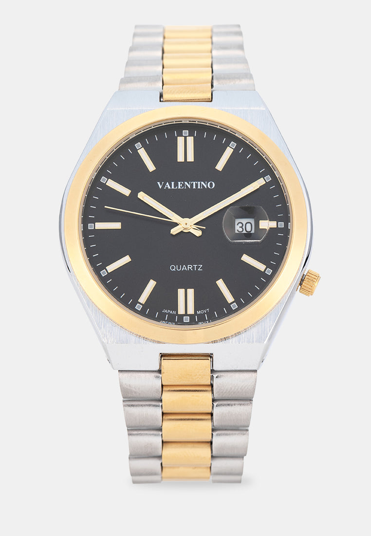 Valentino 20122584-TWO TONE-BLACK DIAL Analog Stainless Band Watch for Men-Watch Portal Philippines