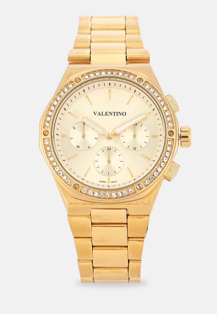 Valentino 20122587-GOLD-GOLD DIAL Analog Stainless Band Watch for Women-Watch Portal Philippines