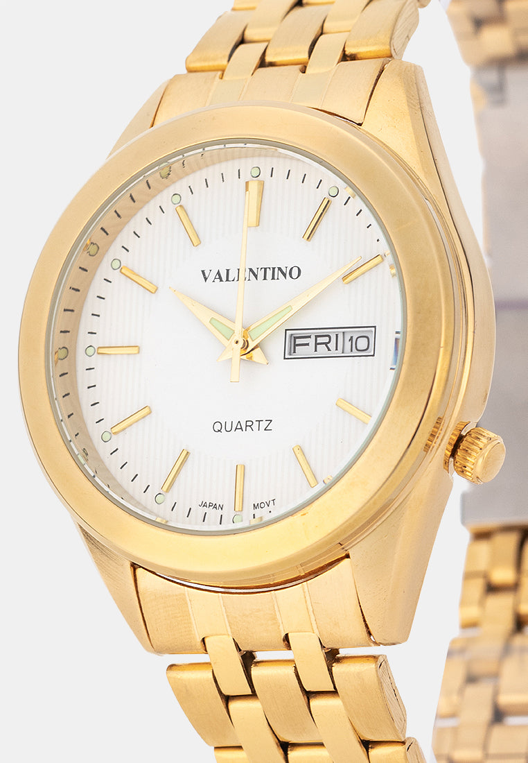 Valentino 20122590-GOLD-WHITE DIAL Analog Stainless Band Watch for Men-Watch Portal Philippines