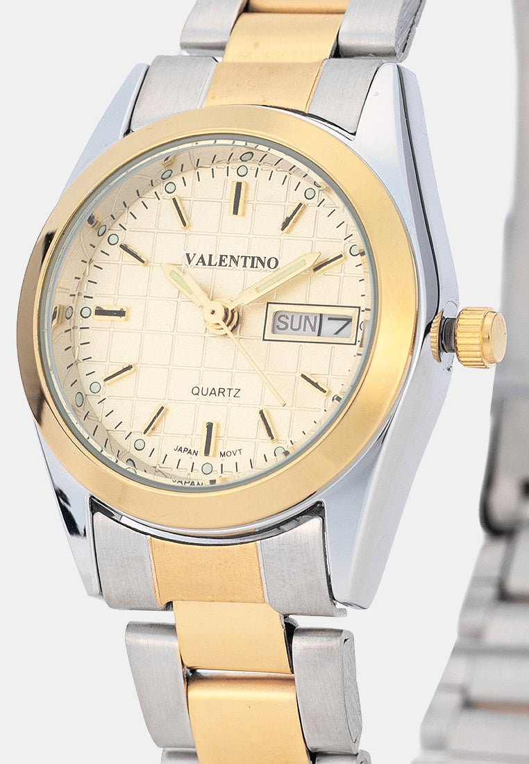 Valentino 20122592-TWO TONE-GOLD DIAL Analog Stainless Band Watch for Women-Watch Portal Philippines