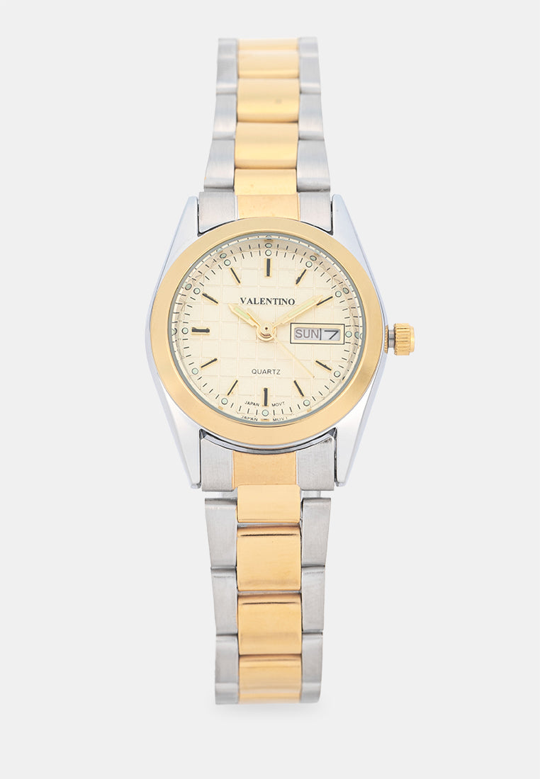Valentino 20122592-TWO TONE-GOLD DIAL Analog Stainless Band Watch for Women-Watch Portal Philippines