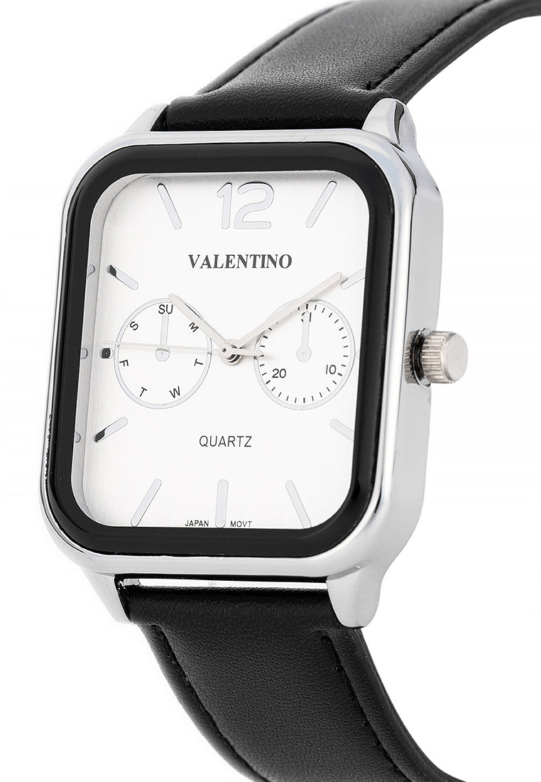 Valentino Leather Strap Analog Watch for Men 20122492-BLK STRAP-WHT DIAL-Watch Portal Philippines