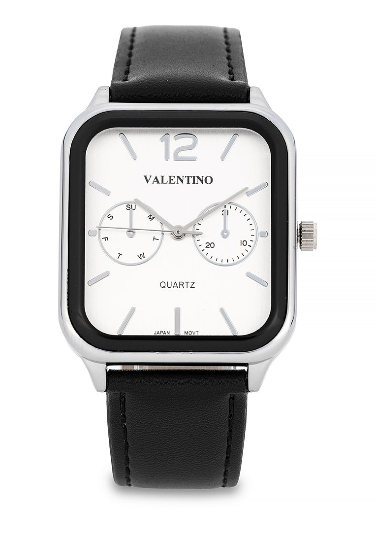 Valentino Leather Strap Analog Watch for Men 20122492-BLK STRAP-WHT DIAL-Watch Portal Philippines