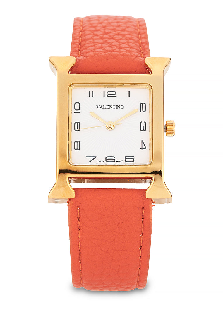 Valentino Leather Strap Analog Watch for Women 20122482-ORANGE STRAP-Watch Portal Philippines