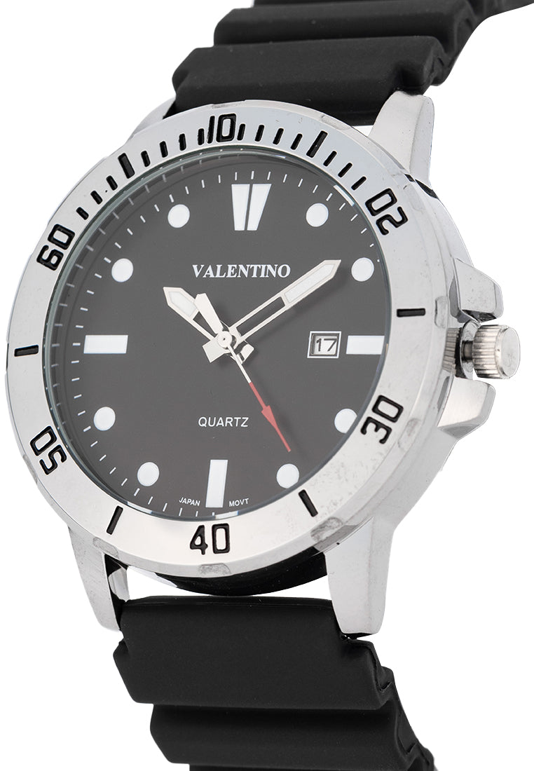 Valentino Rubber Strap Analog Watch for Men 20122530-BLK STRAP-BLACK DIAL-Watch Portal Philippines
