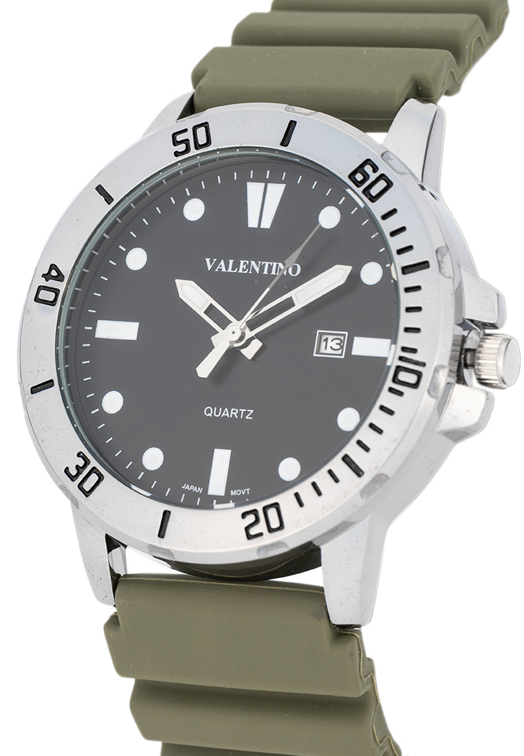 Valentino Rubber Strap Analog Watch for Men 20122530-GRN STRAP-BLACK DIAL-Watch Portal Philippines