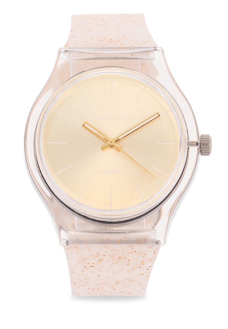 Valentino Rubber Strap Analog Watch for Women 20122094-GOLD GLITTER LINE-Watch Portal Philippines