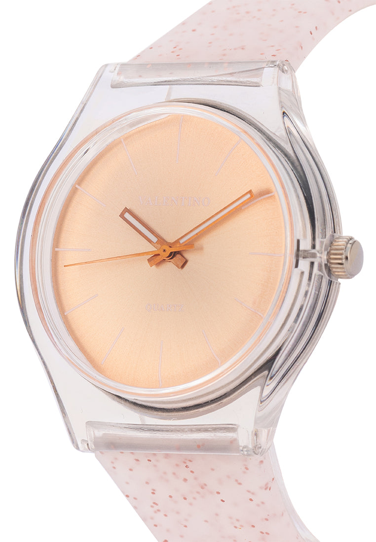 Valentino Rubber Strap Analog Watch for Women 20122094-ROSE GLITTER LINE-Watch Portal Philippines