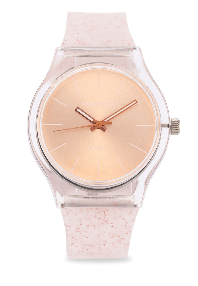 Valentino Rubber Strap Analog Watch for Women 20122094-ROSE GLITTER LINE-Watch Portal Philippines