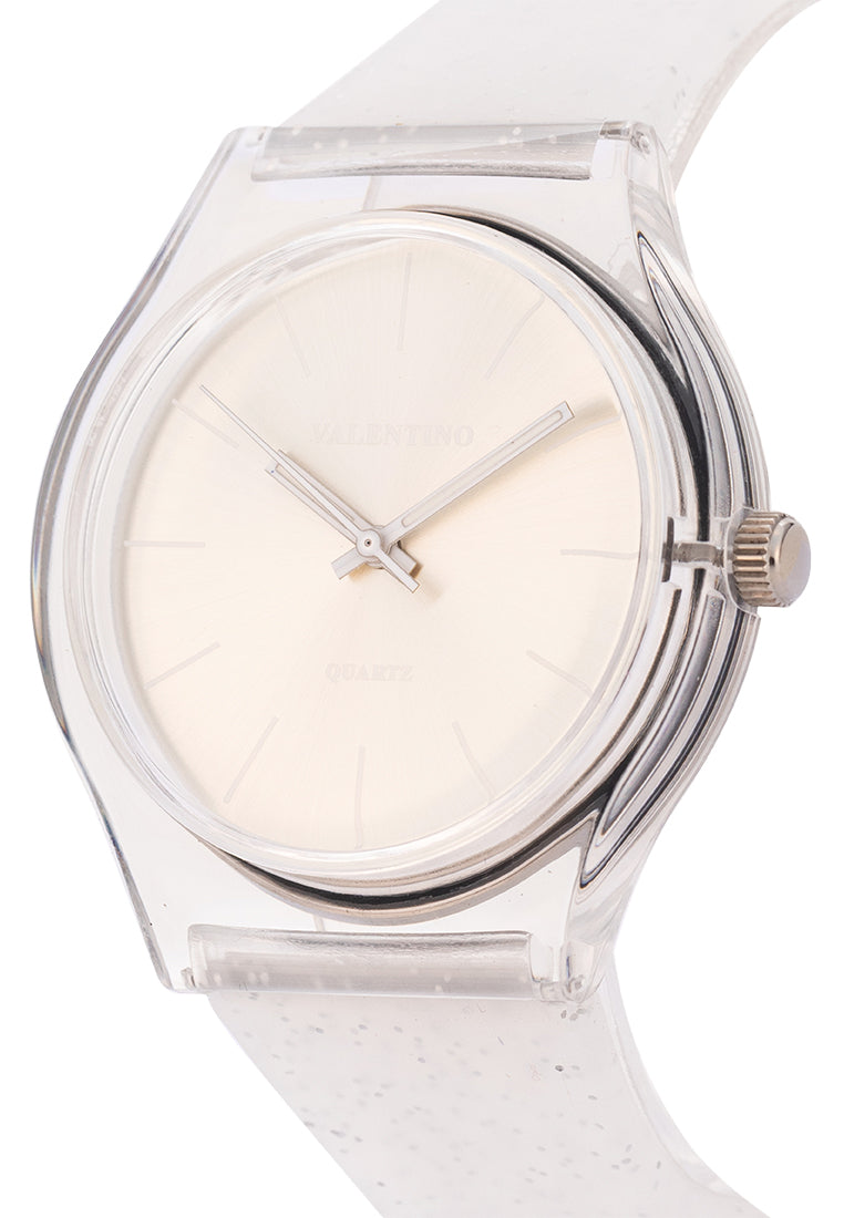 Valentino Rubber Strap Analog Watch for Women 20122094-SILVER GLITTER LINE-Watch Portal Philippines