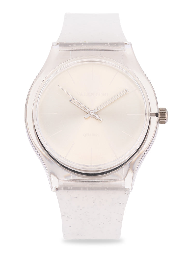Valentino Rubber Strap Analog Watch for Women 20122094-SILVER GLITTER LINE-Watch Portal Philippines