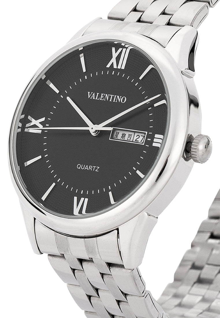 Valentino Stainless Steel Strap Analog Watch for Men 20122480-BLACK DIAL-Watch Portal Philippines