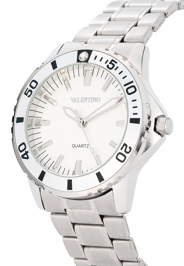 Valentino Stainless Steel Strap Analog Watch for Men 20122486-SIL RING-WHT DIAL-Watch Portal Philippines