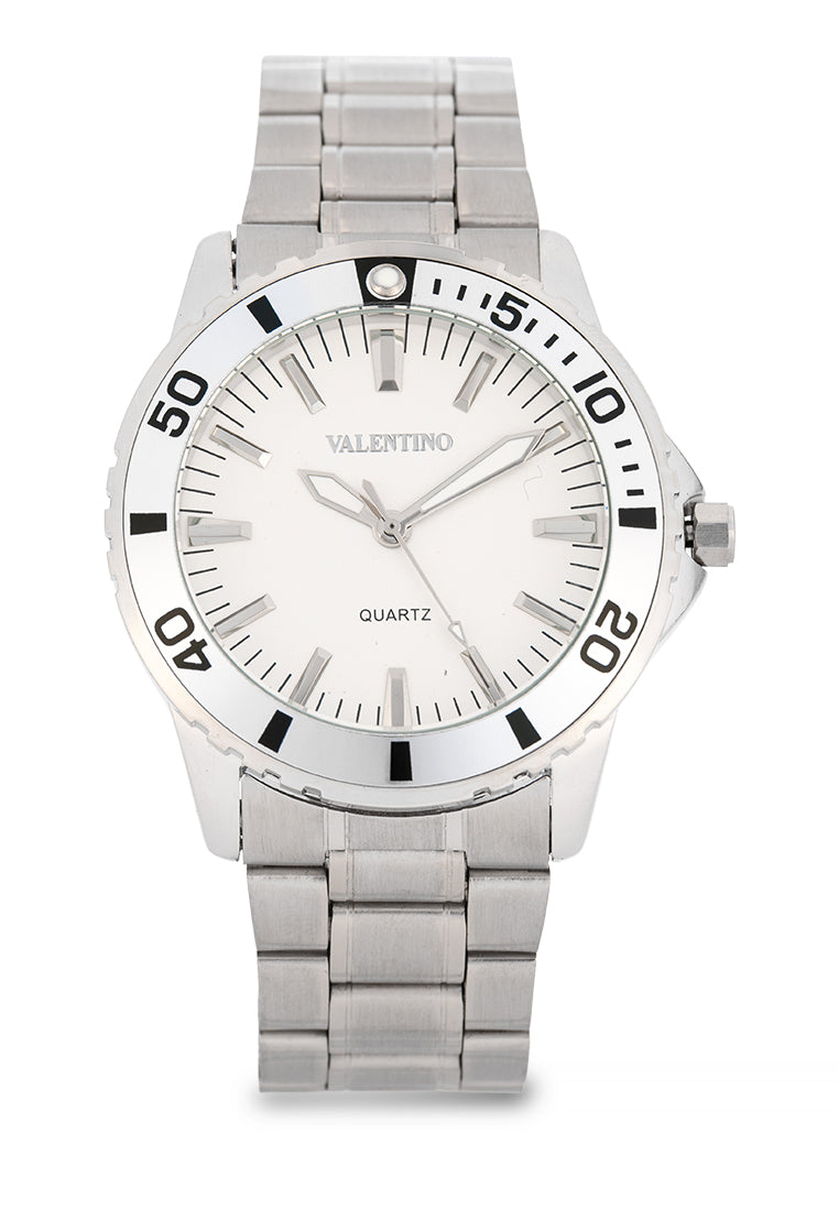 Valentino Stainless Steel Strap Analog Watch for Men 20122486-SIL RING-WHT DIAL-Watch Portal Philippines