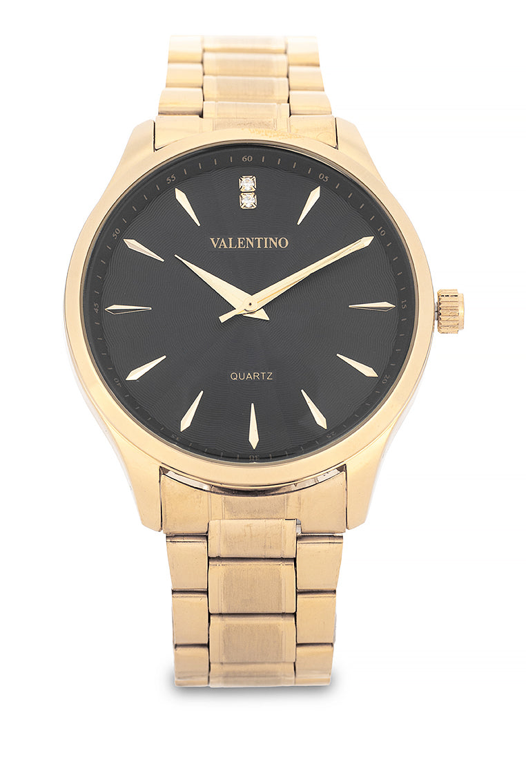 Valentino Stainless Steel Strap Analog Watch for Men 20122488-GOLD-BLACK DIAL-Watch Portal Philippines