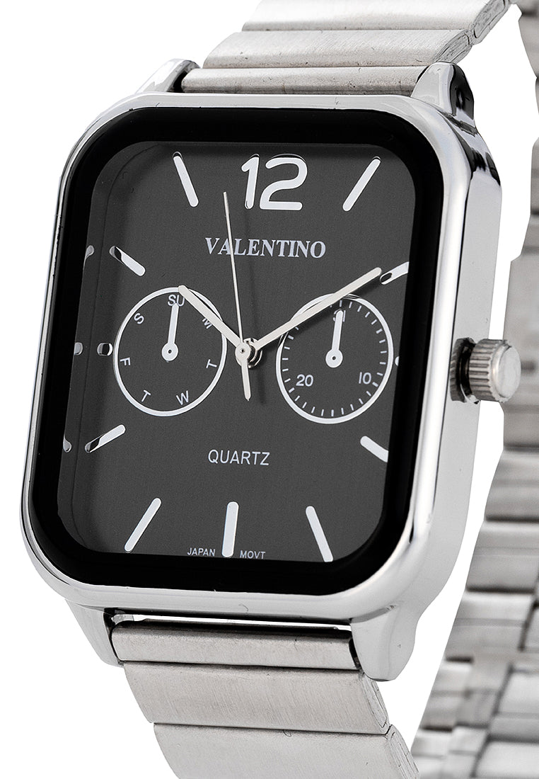 Valentino Stainless Steel Strap Analog Watch for Men 20122493-BLACK DIAL-Watch Portal Philippines