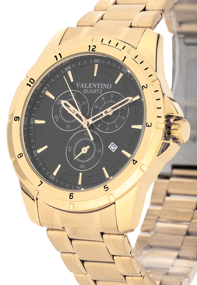 Valentino Stainless Steel Strap Analog Watch for Men 20122501-GOLD-BLACK DIAL-Watch Portal Philippines