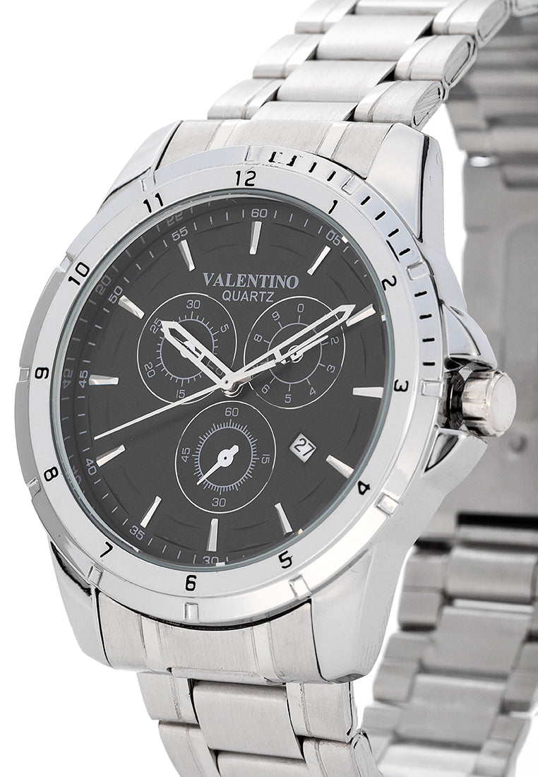 Valentino Stainless Steel Strap Analog Watch for Men 20122502-BLACK DIAL-Watch Portal Philippines