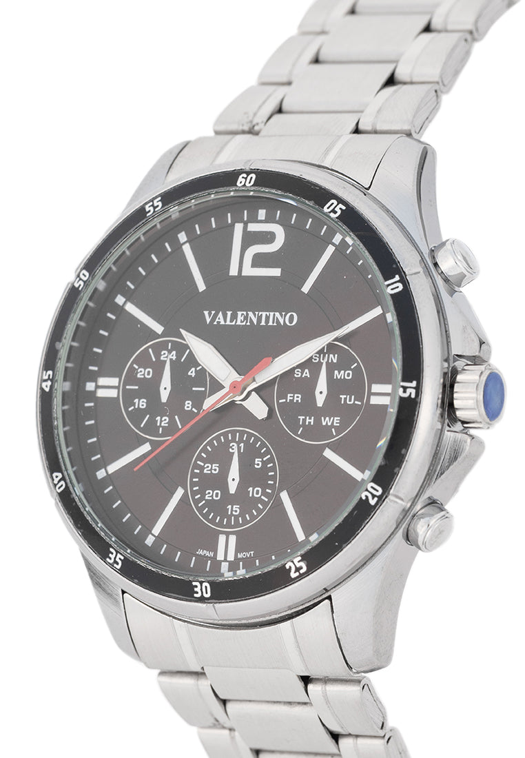 Valentino Stainless Steel Strap Analog Watch for Men 20122532-BLK CIRCLE-BLK DIAL-Watch Portal Philippines