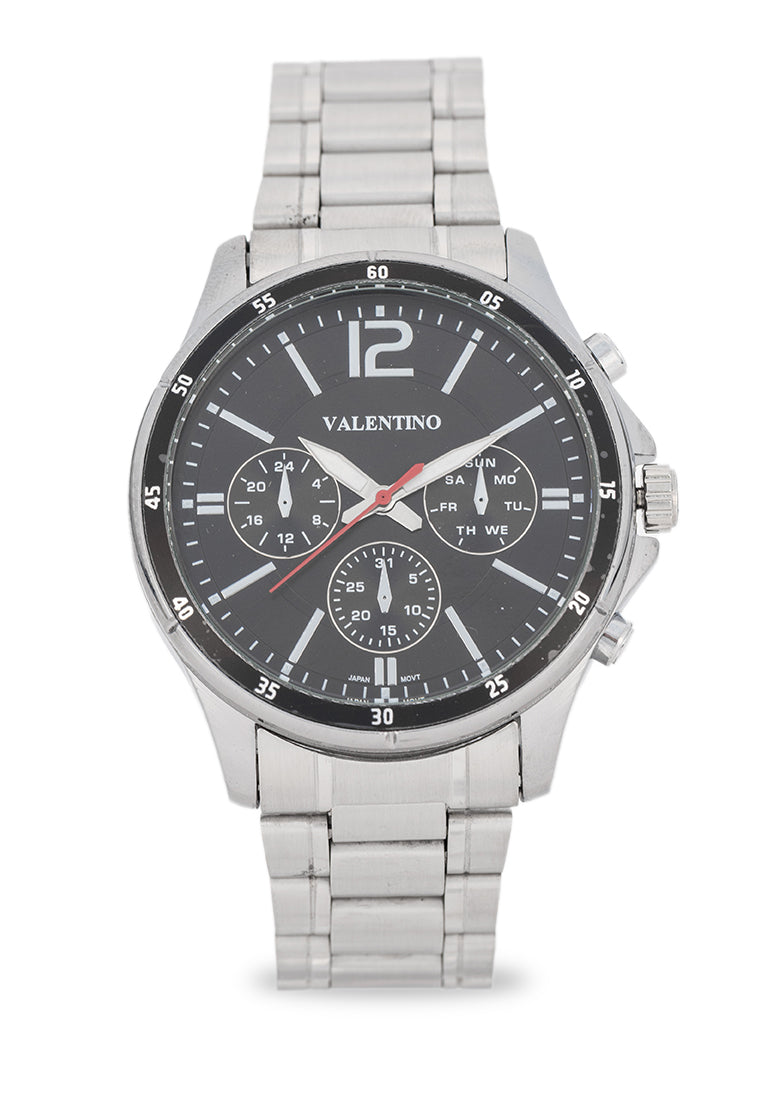 Valentino Stainless Steel Strap Analog Watch for Men 20122532-BLK CIRCLE-BLK DIAL-Watch Portal Philippines