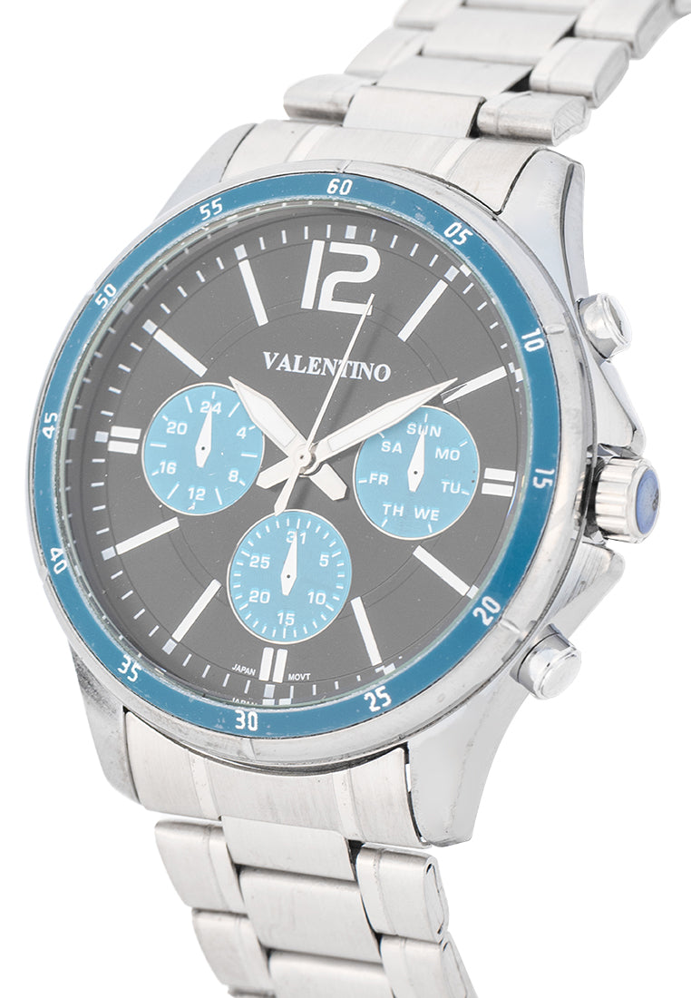 Valentino Stainless Steel Strap Analog Watch for Men 20122532-BLUE CIRCLE-BLK DIAL-Watch Portal Philippines