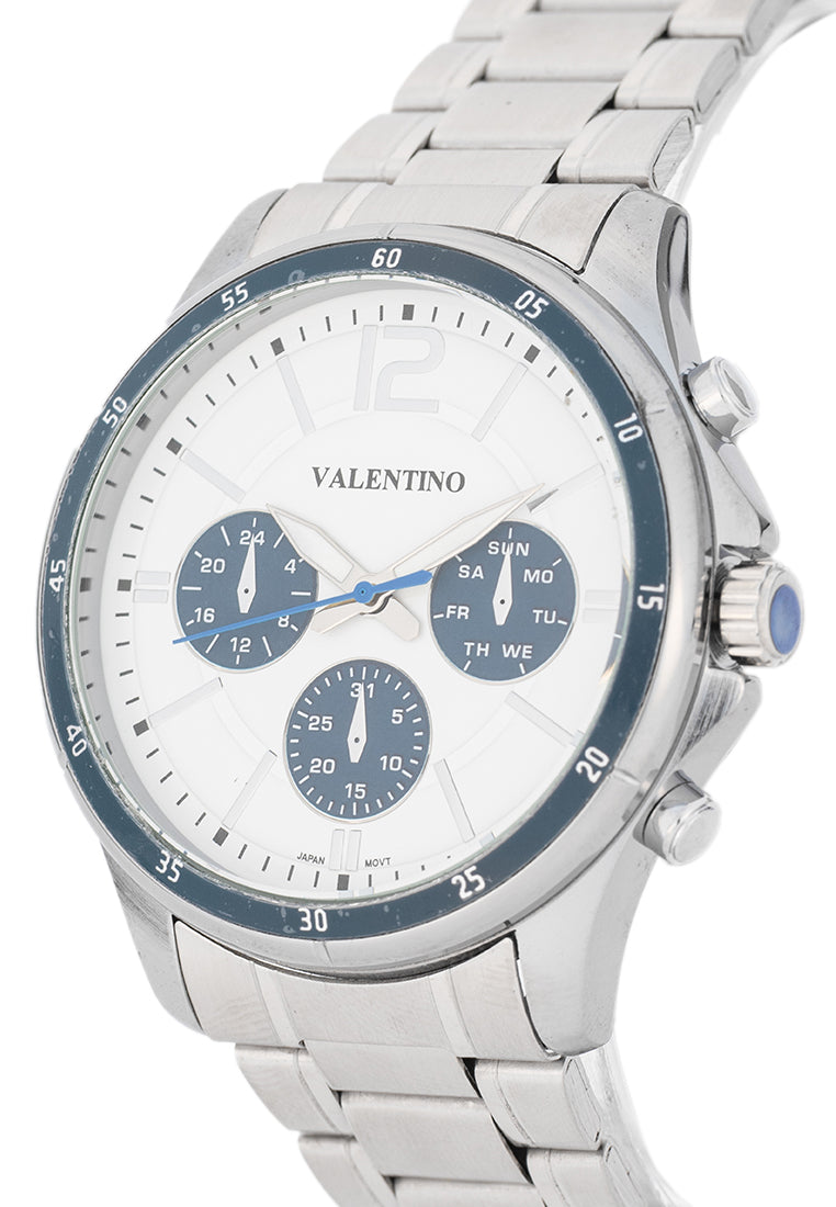 Valentino Stainless Steel Strap Analog Watch for Men 20122532-BLUE CIRCLE-WHITE DIAL-Watch Portal Philippines