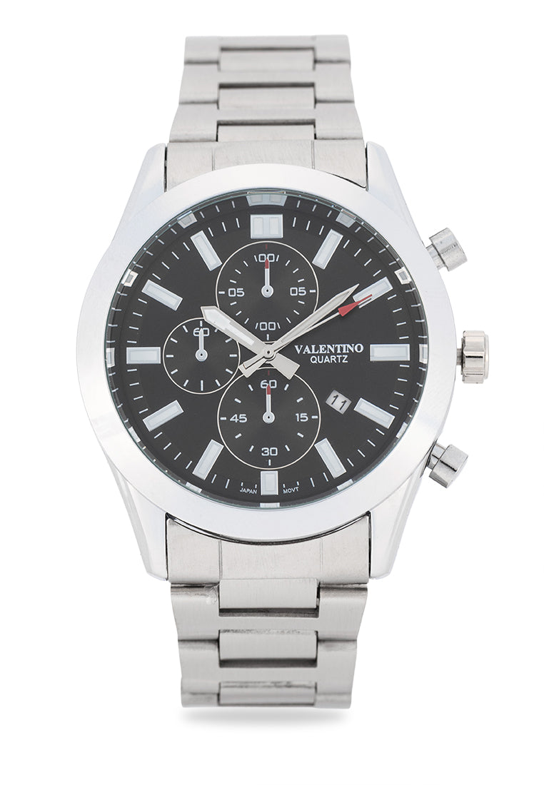 Valentino Stainless Steel Strap Analog Watch for Men 20122542-BLACK DIAL-Watch Portal Philippines