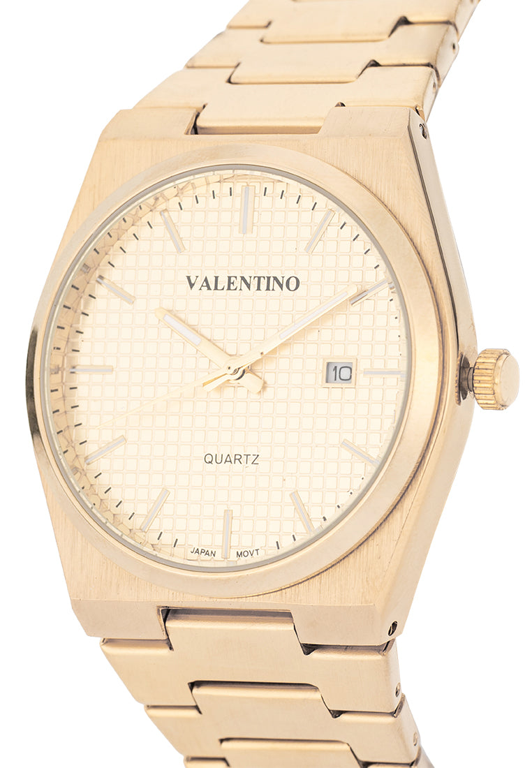 Valentino Stainless Steel Strap Analog Watch for Men 20122546-GOLD DIAL-Watch Portal Philippines