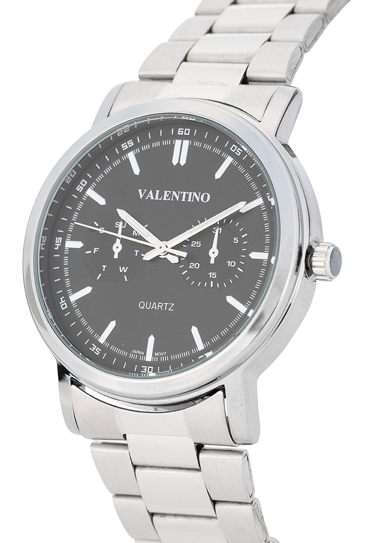 Valentino Stainless Steel Strap Analog Watch for Men 20122548-BLACK DIAL-Watch Portal Philippines