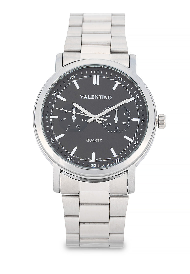 Valentino Stainless Steel Strap Analog Watch for Men 20122548-BLACK DIAL-Watch Portal Philippines