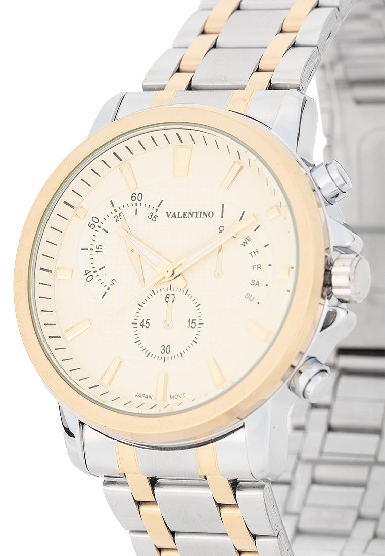 Valentino Stainless Steel Strap Analog Watch for Men 20122555-TT-GOLD DIAL-Watch Portal Philippines
