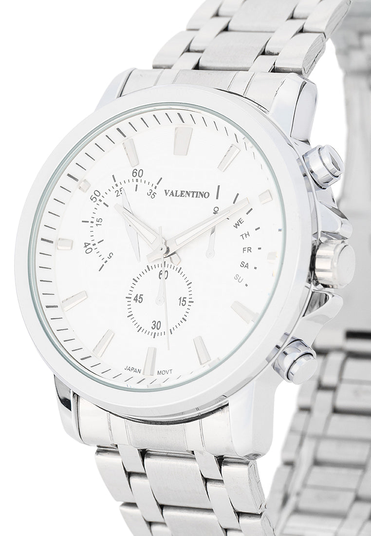 Valentino Stainless Steel Strap Analog Watch for Men 20122556-WHITE DIAL-Watch Portal Philippines