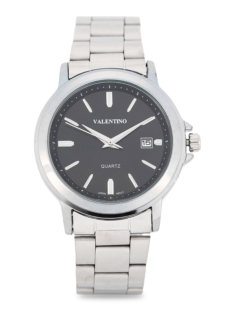 Valentino Stainless Steel Strap Analog Watch for Men 20122566-BLACK DIAL-Watch Portal Philippines