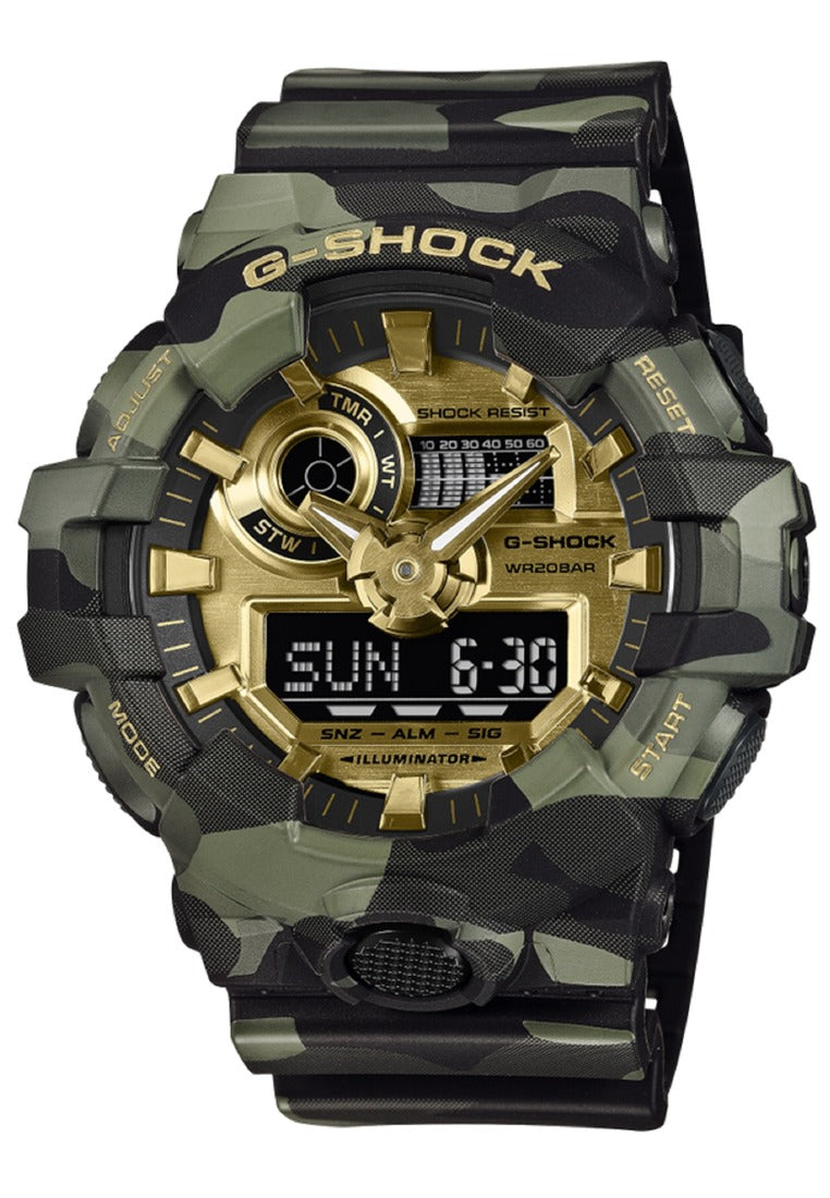 Casio G-shock "Bold Camo & Gold" Digital Analog Rubber Strap Watch for Men GA-700CMG-3ADR